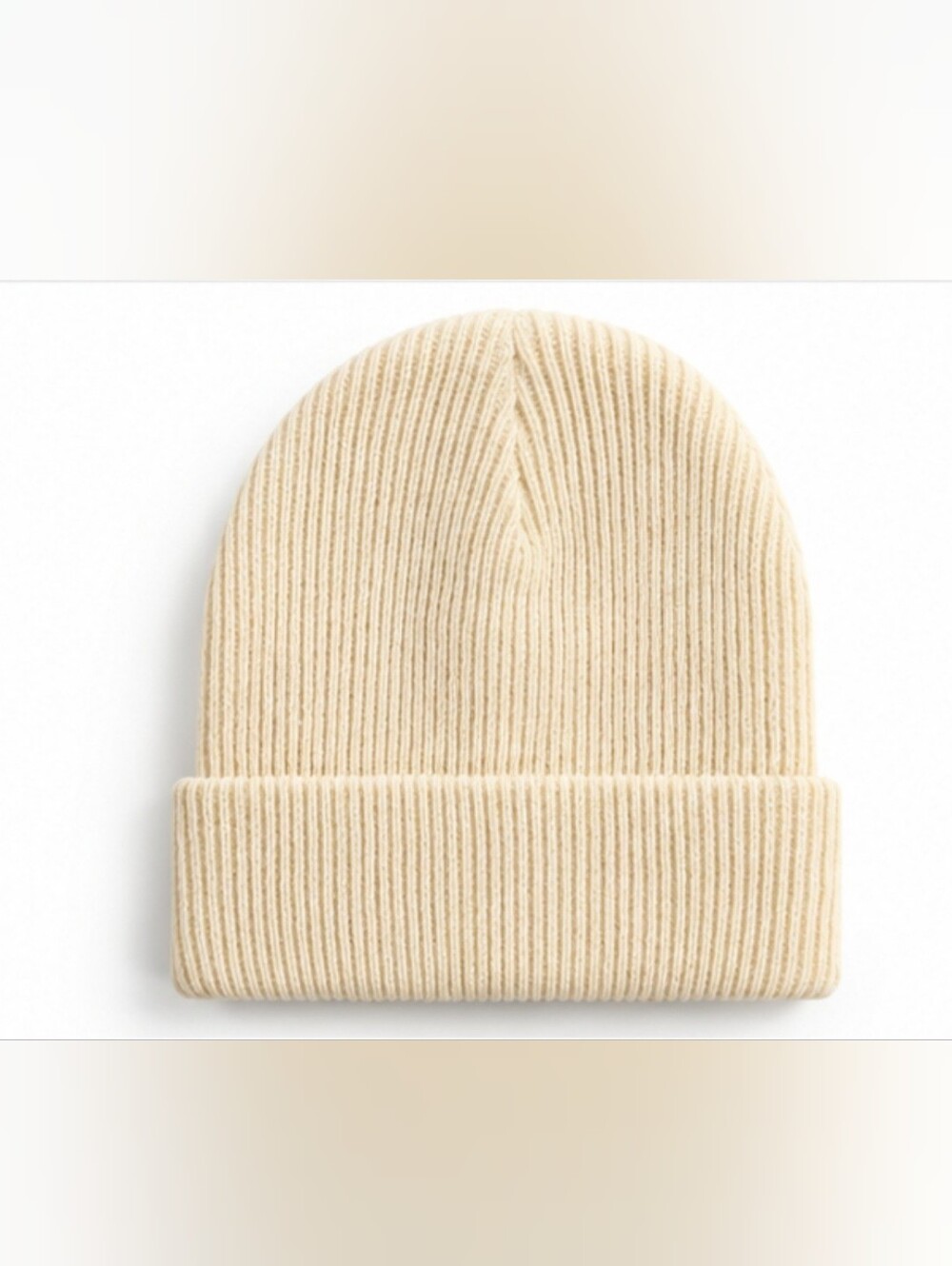 Men's Ribbed Knit Beanie - Cream
